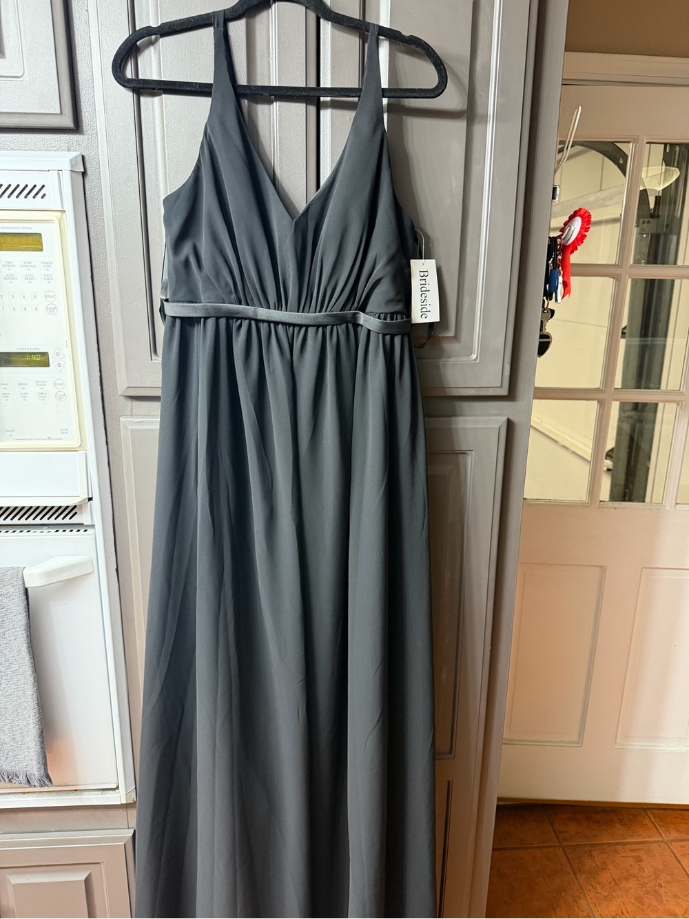 Brideside NWT Charcoal V-Neck Chiffon Jessie Maternity Formal Dress